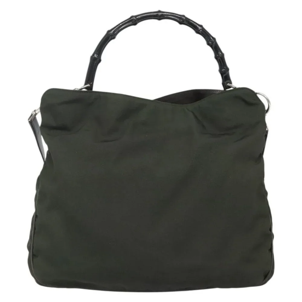 GUCCI Bamboo Hand Bag Nylon 2way Khaki Silver - Picture 9 of 16